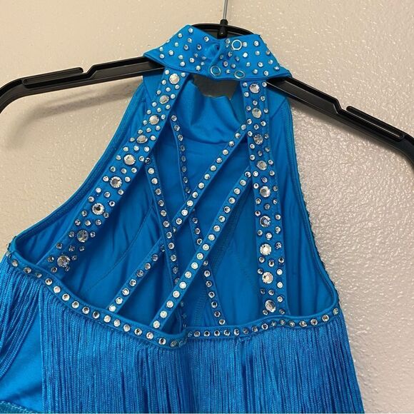 Weissman Dance costume aqua blue sassy fringe dress Spice Up Your Life 14130 MC - Picture 5 of 13